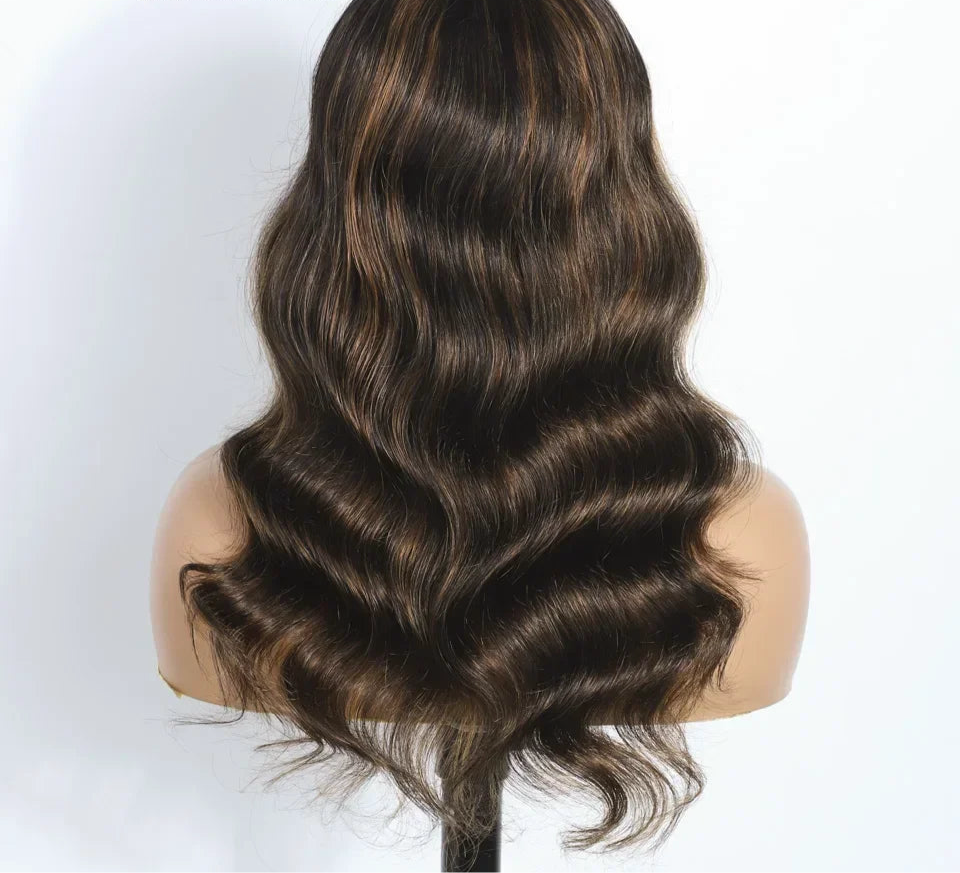 Highlight Body Wave Human Hair Wig With Bangs Ombre Blonde