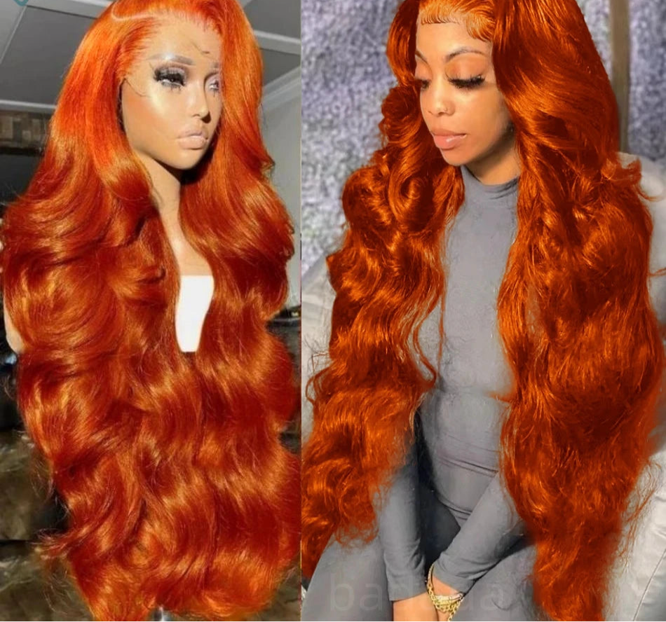 Ginger Hd Lace Frontal Human Hair Wig 30 Inch Orange Ginger Body Wave