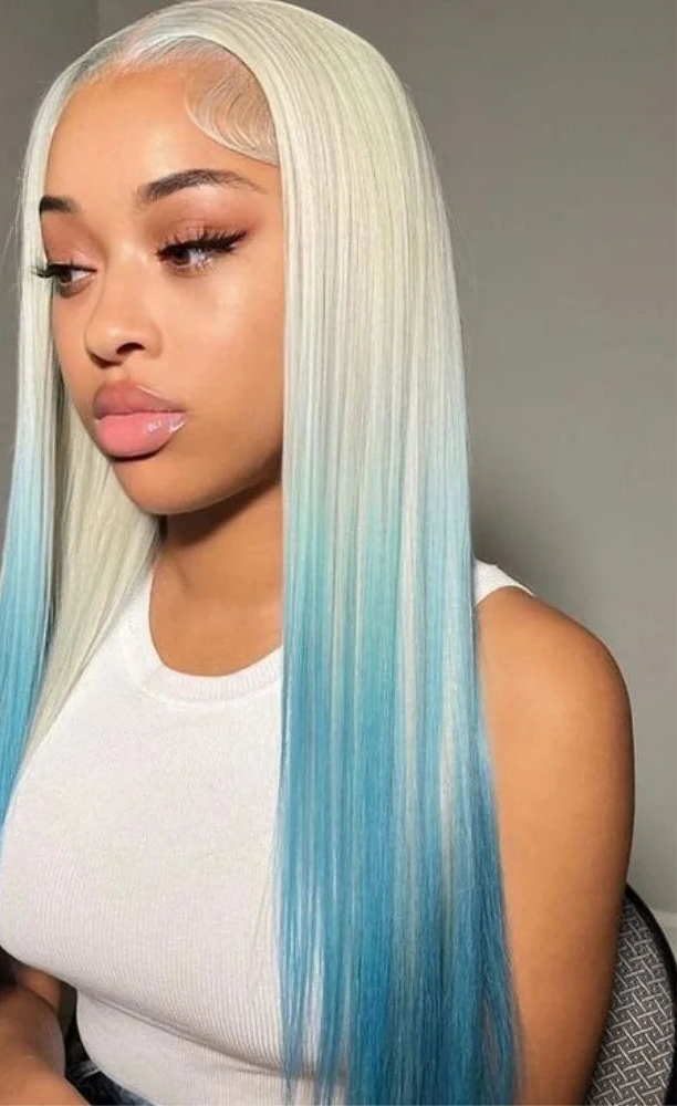 Highlight Straight White Blue Human Hair