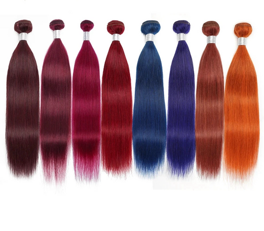 Colored Straight Human Hair Bundles, Blue Purple Orange Ginger