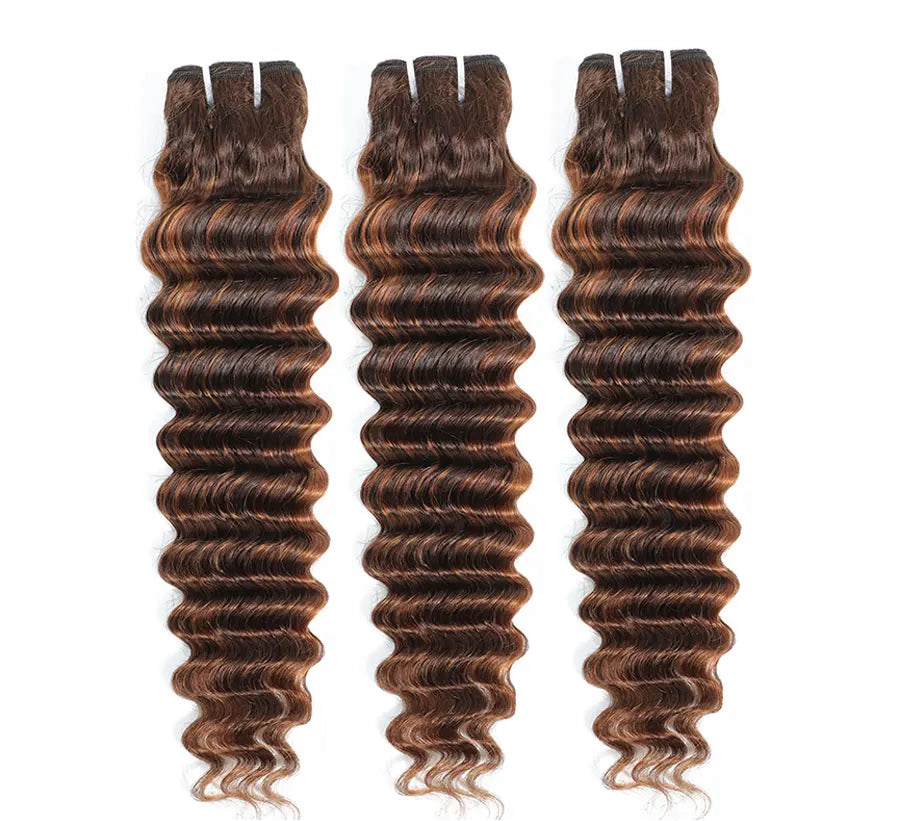 Deep Wave Human Hair Bundles 30 Inch 3 or 4 Bundles Highlight Dark Brown