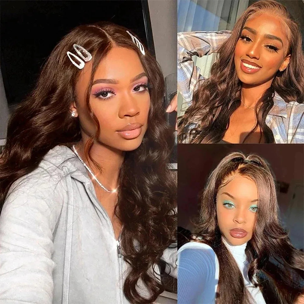 200 Density Chocolate Brown Body Wave Lace Frontal Human