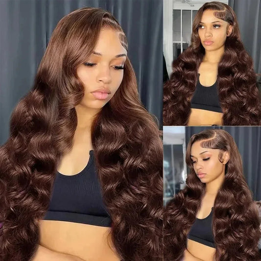 200 Density Chocolate Brown Body Wave Lace Frontal Human