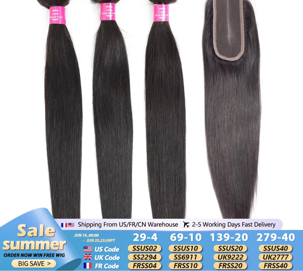 Human Hair Bundles with A 2x6 Deep Kim HD Lace Closure