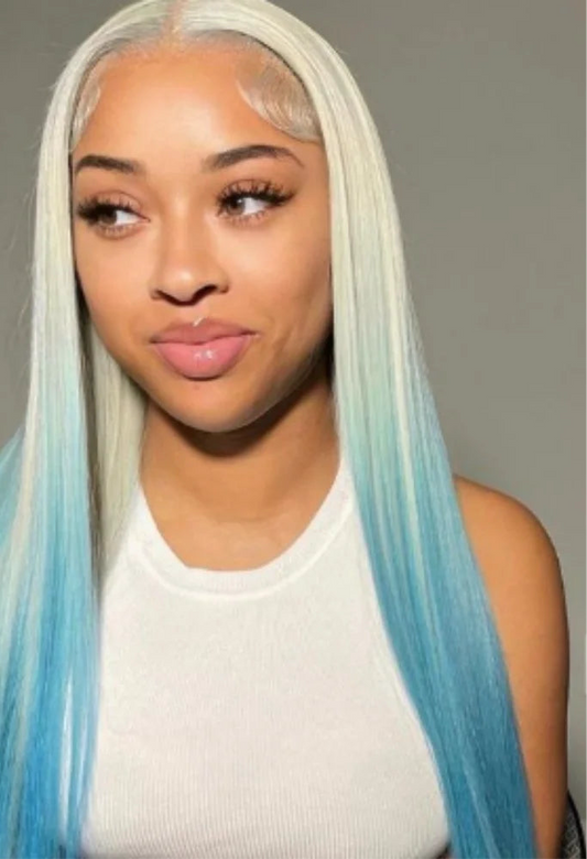 Highlight Straight White Blue Human Hair