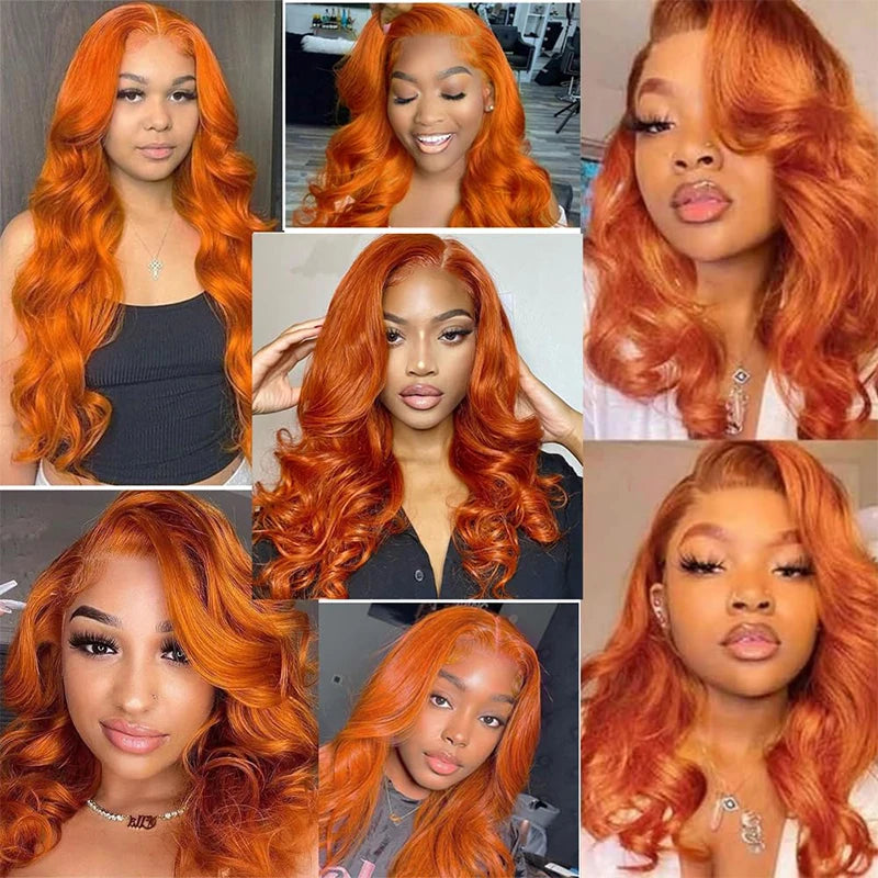 30 36 Inch Body Wave Orange Ginger Lace Front Wigs Human Hair