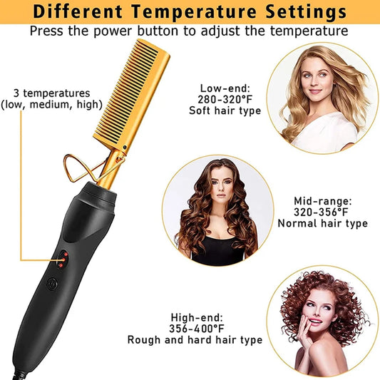 Goiple Electric Hot Comb Hair Straightenerm Curling Iron for Natural Black Hair Wigs Pressing Combs with Wig Glue Hair Wax Stick