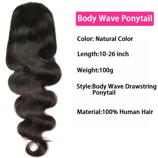 Body Wave Human Hair Drawstring Ponytail