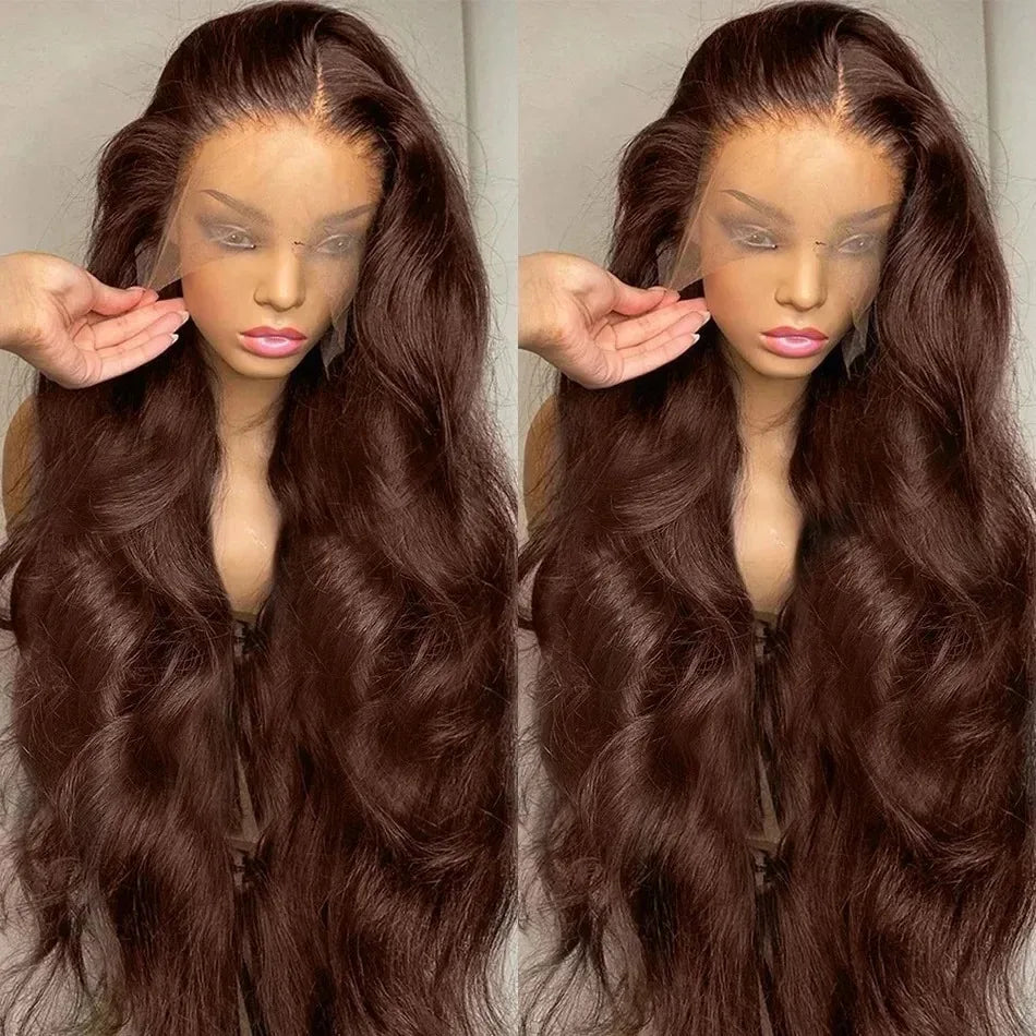 200 Density Chocolate Brown Body Wave Lace Frontal Human