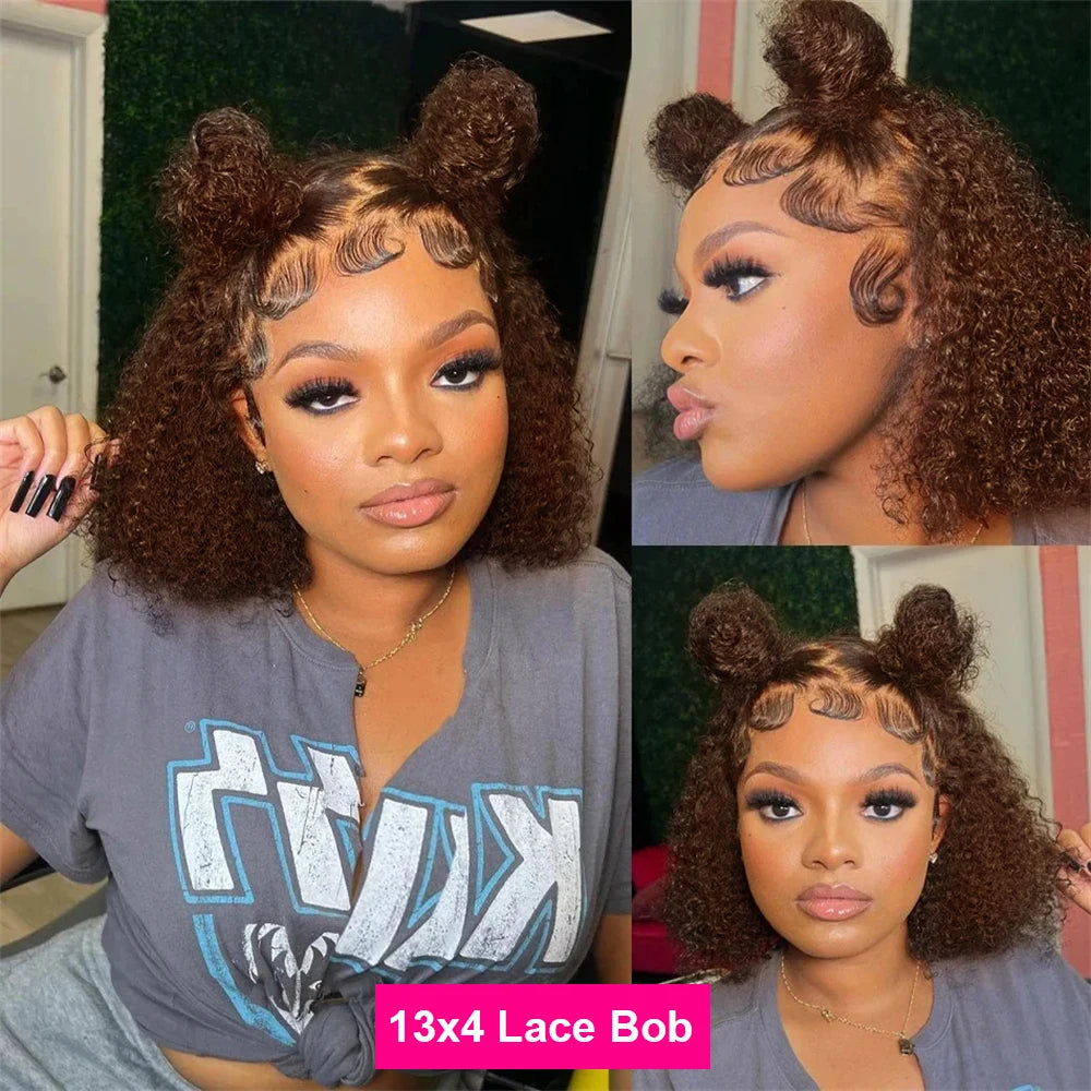 Brown kinky Curly Bob Wig 13x4
