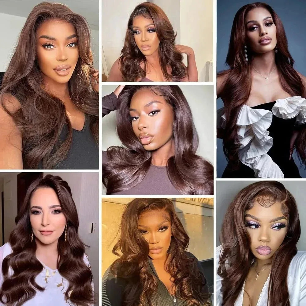 200 Density Chocolate Brown Body Wave Lace Frontal Human
