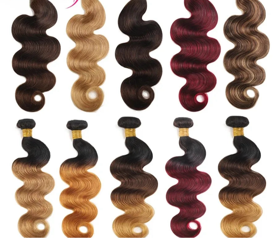 Ombre Colored Body Wave Human Hair Bundles Raw Indian Hair