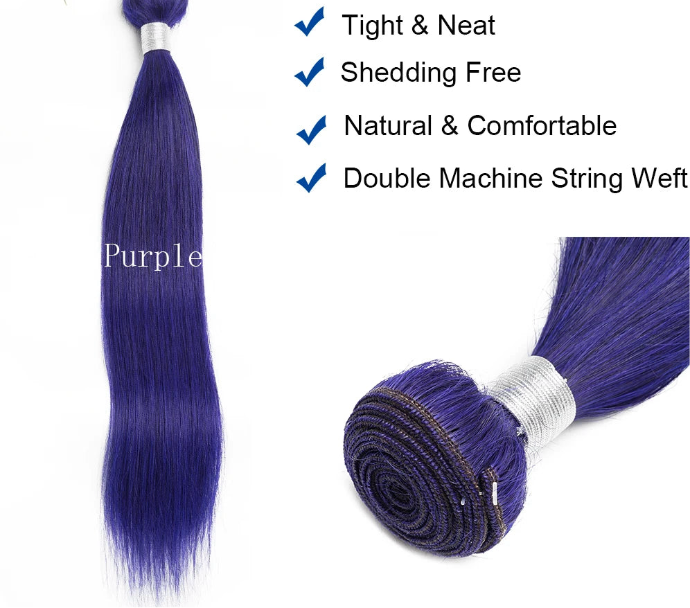 Colored Straight Human Hair Bundles, Blue Purple Orange Ginger