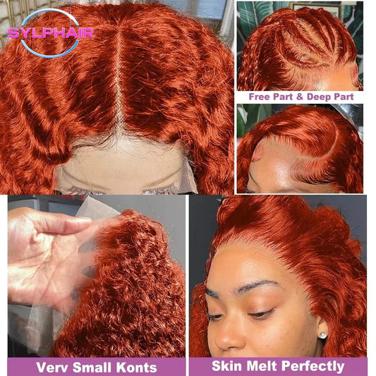 Orange Ginger Lace Front Wig Curly Human Hair