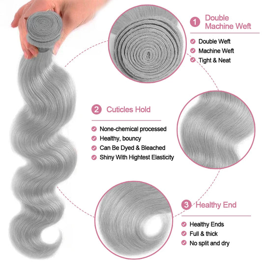 Grey 10-30Inch bundles Human Hair wavy