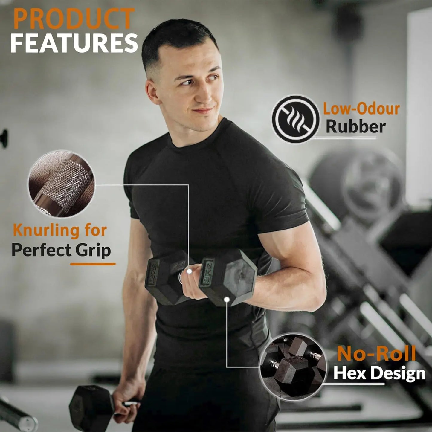 Rubber Hex Dumbbells with Rack 350/450/550 LBS