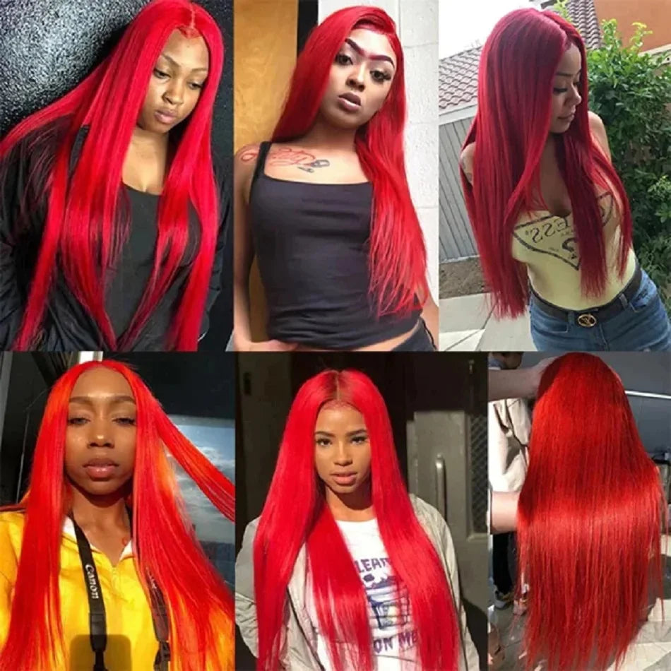 30 40 Inch Red HD Lace Frontal Human Hair
