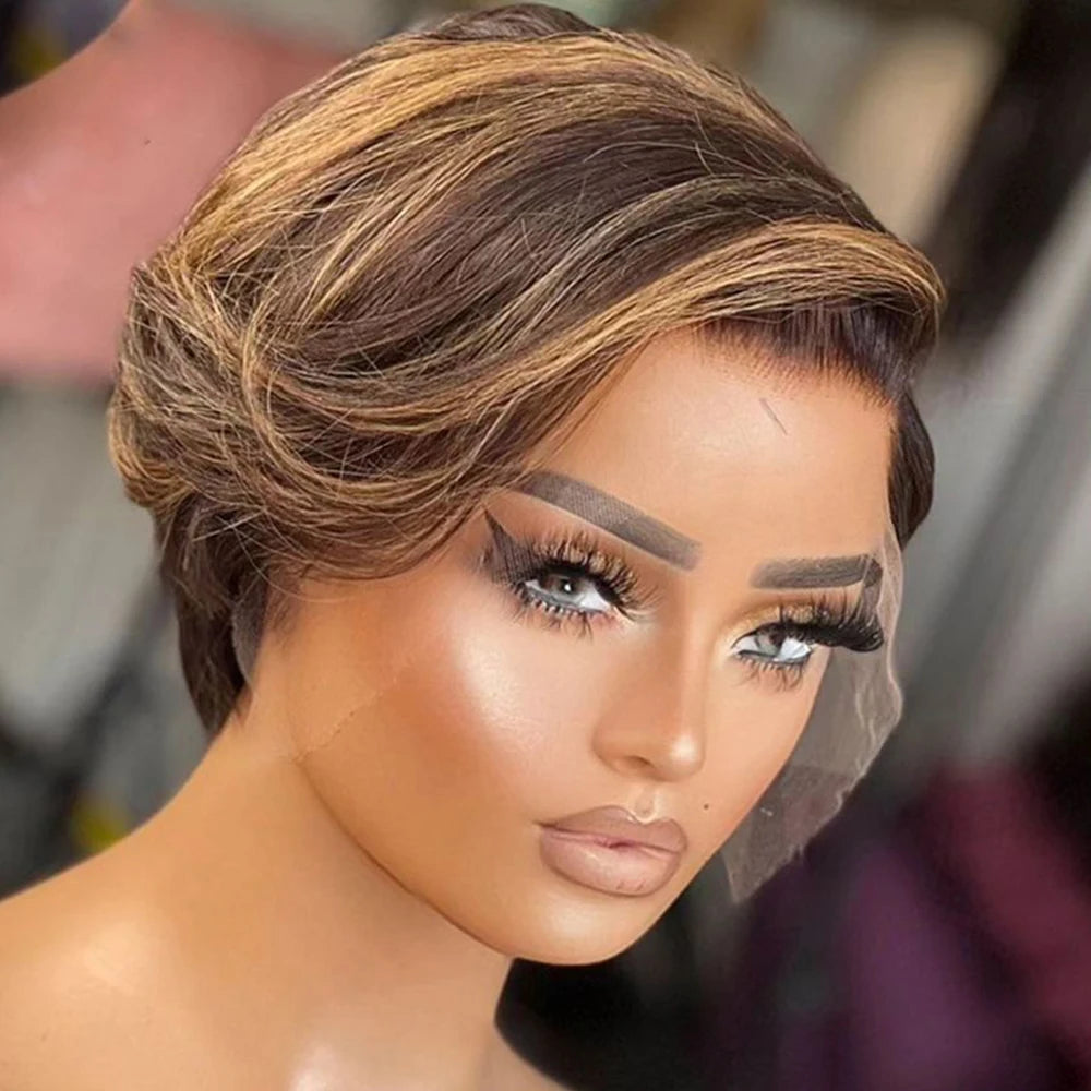 Pixie Cut Human Hair 13x4 Frontal Black, Straight