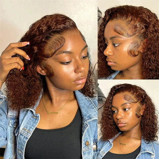 Brown kinky Curly Bob Wig 13x4