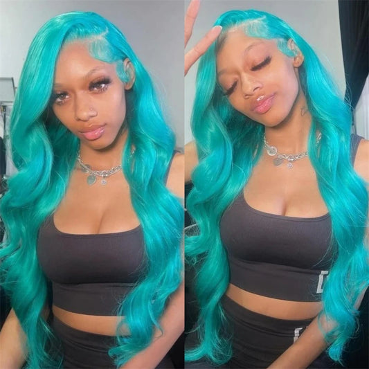Teal Ocean Blue Lace Front Wig Human