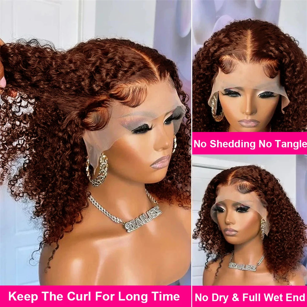 Brown kinky Curly Bob Wig 13x4