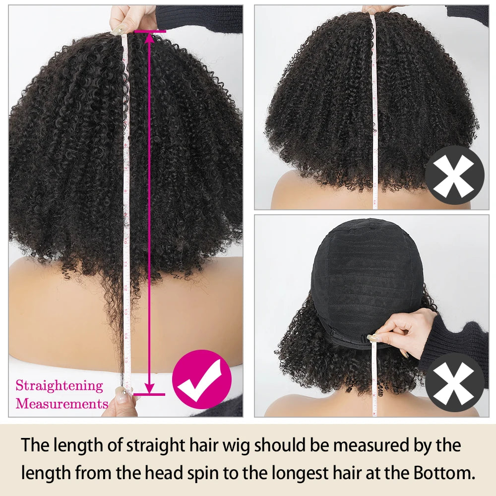 Afro Kinky Curly Human Hair Wig With Bangs