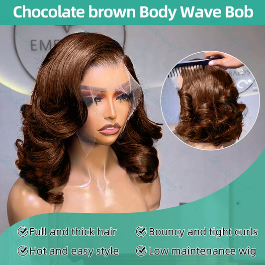 Chocolate Brown Body Wave Bob Wig