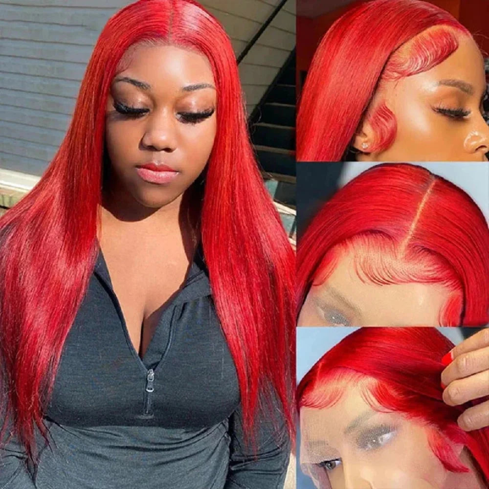 30 40 Inch Red HD Lace Frontal Human Hair