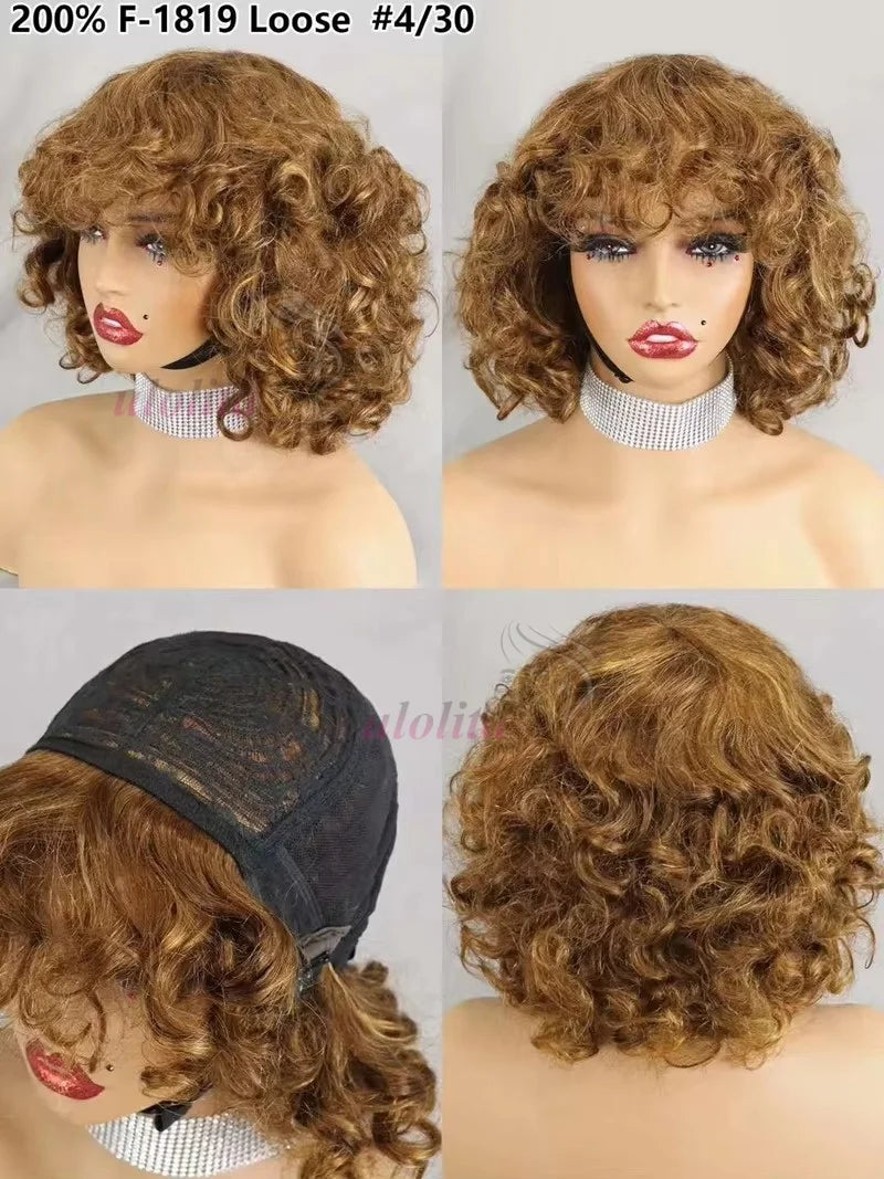 Burgundy Human Hair Wigs Bangs Afro Kinky Curly