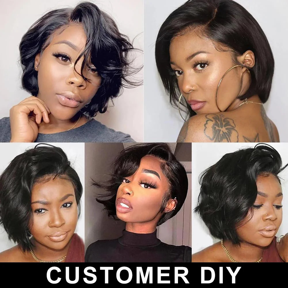 Pixie Cut Human Hair 13x4 Frontal Black, Straight