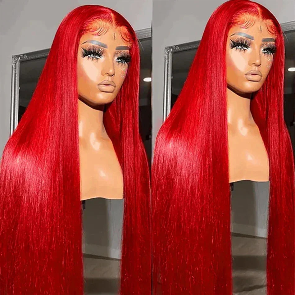 30 40 Inch Red HD Lace Frontal Human Hair