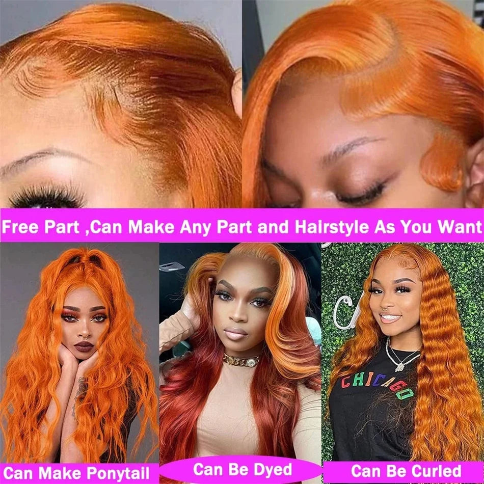 Ginger Hd Lace Frontal Human Hair Wig 30 Inch Orange Ginger Body Wave