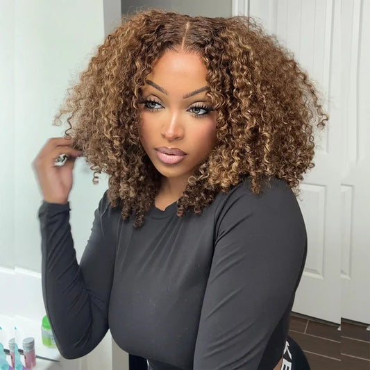 10A 6x5 Glueless Lace Human Hair Wigs Ready To Wear And Go Short Curly Ombre Highlights Brown Blonde Ginger 99J Colored Wigs