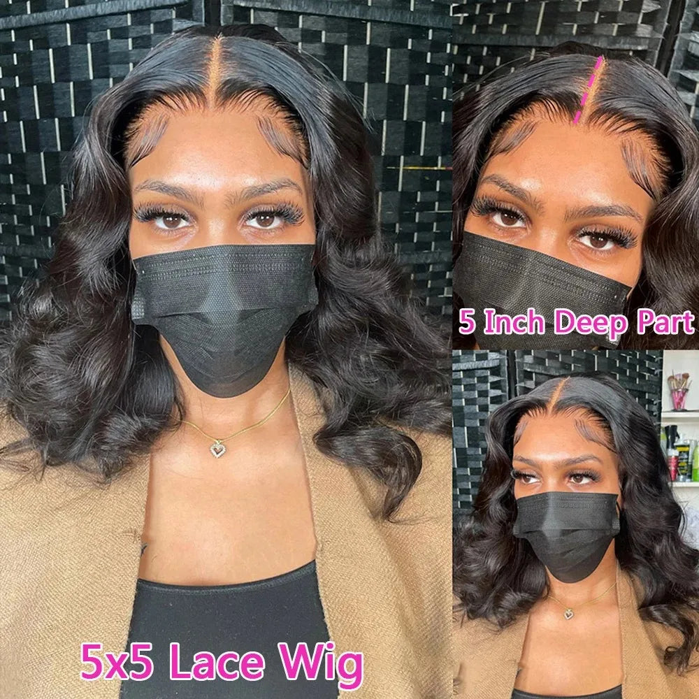 Body Wave Bob Wig Frontal 180% Density black
