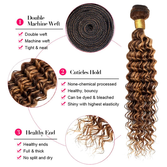 Deep Wave Human Hair Bundles Highlight brown