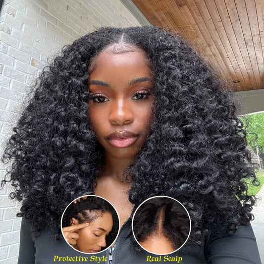 Kinky Curly V Part Wig