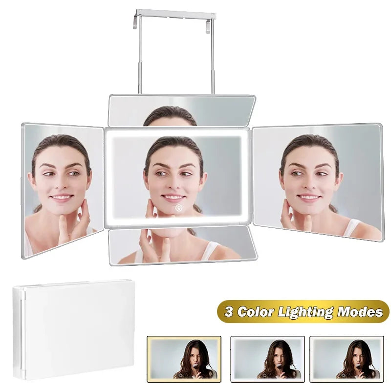 5 Way Mirror for Self Hair Cutting, 360 Mirror for Braiding, 5 Sided Barber Mirrors with Light, Makeup Mirror with Hooks