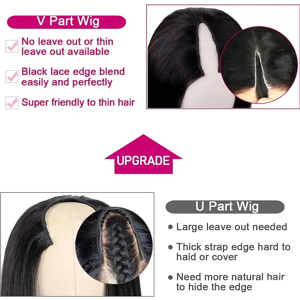 V Part Wigs Human Hair