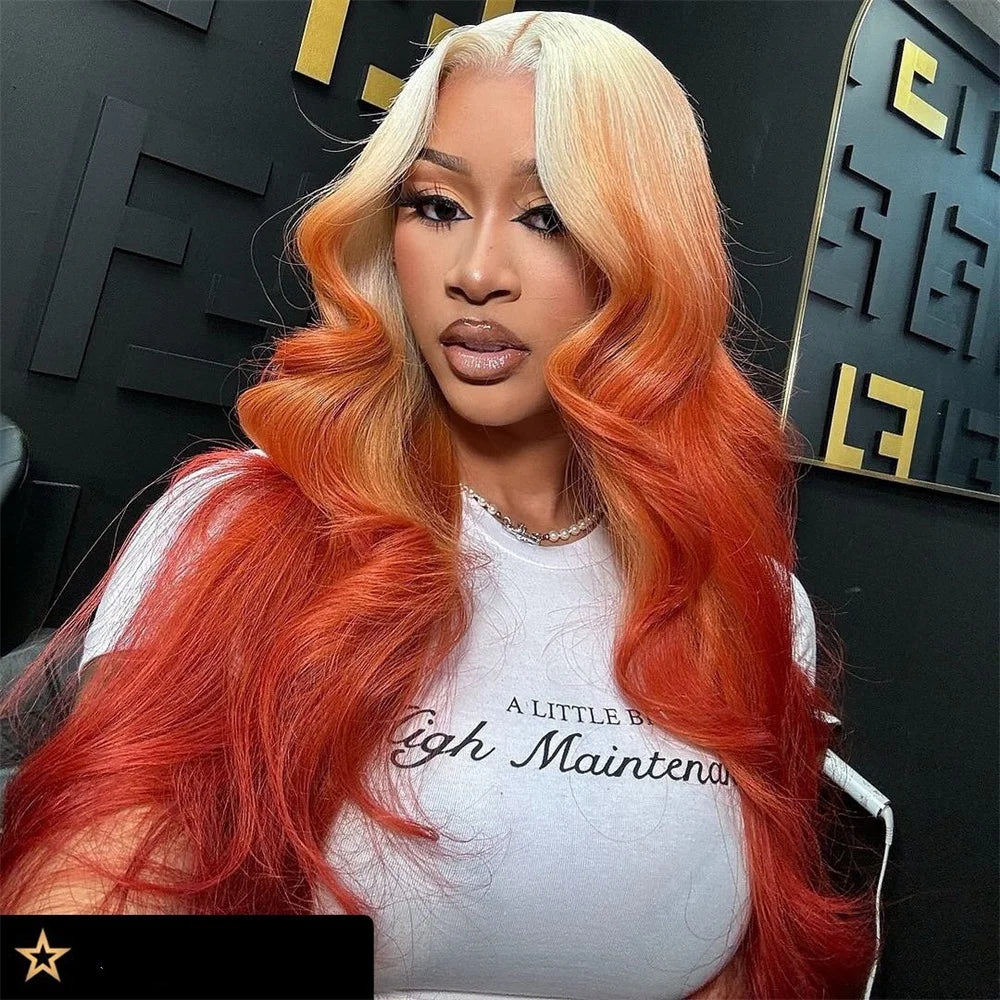 Highlight Ginger Orange Blonde Colored Lace Front Wig Body Wave