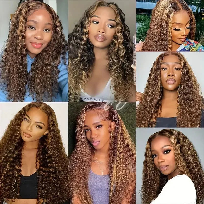 Deep Wave Highlighted Human Hair Bundles Honey Brown