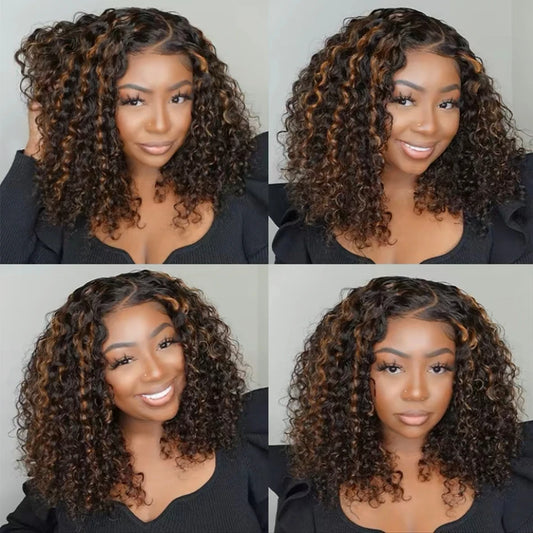 10A 6x5 Glueless Lace Wigs Colored Human Hair Wigs Ready To Wear And Go Short Kinky Curly Ombre Brown Highlights Blonde Wigs