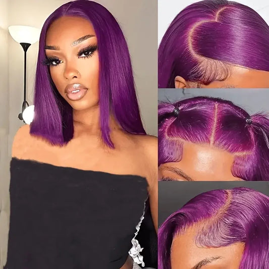 Purple Bob Wig Human Hair Preplucked 13X4 Frontal