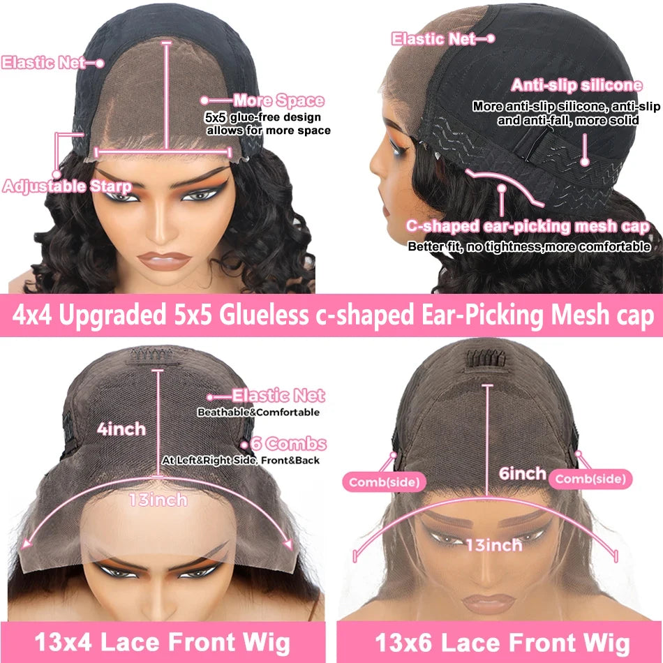 Body Wave Bob Wig Frontal 180% Density black