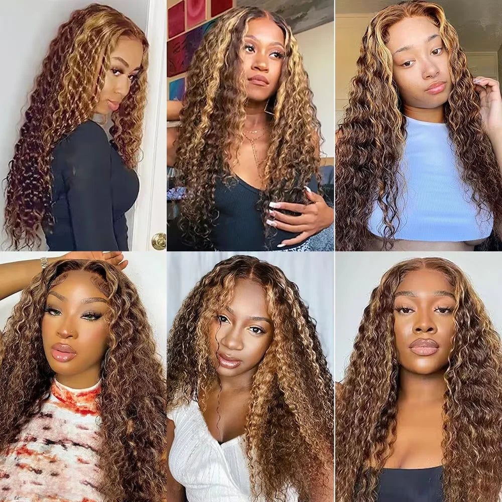 Deep Wave Human Hair Bundles Highlight brown