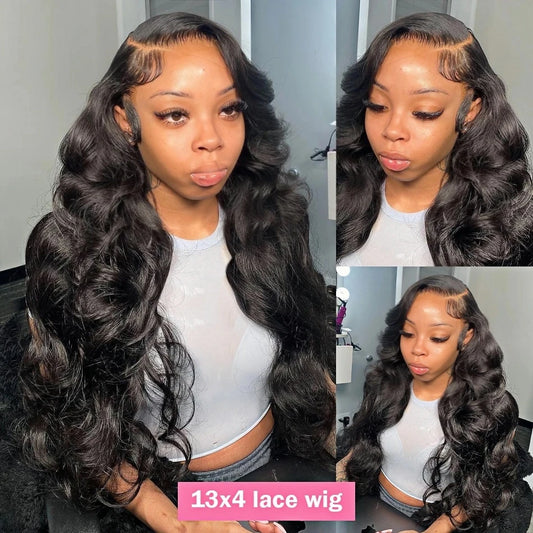 Human Hair 30 Inch Hd Transparent Lace Frontal Preplucked Black Body Wave