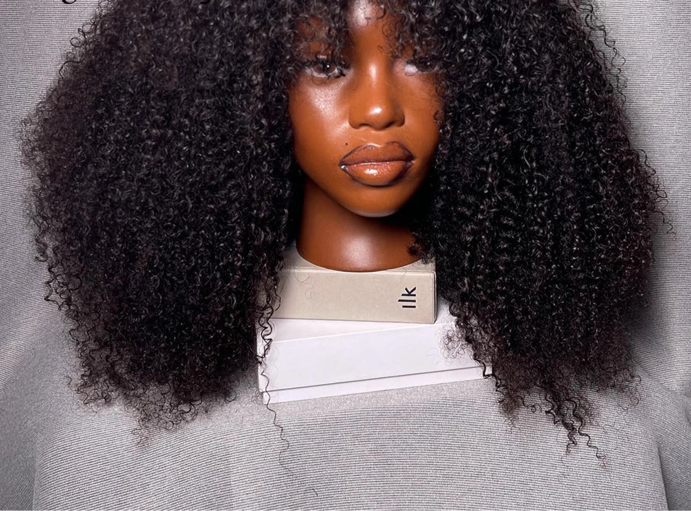 Afro Kinky Curly Human Hair Wig With Bangs