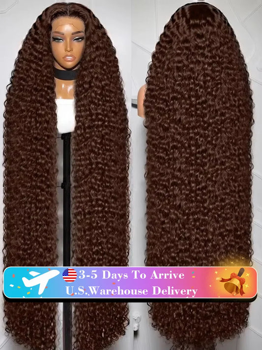 Chocolate Brown Deep Wave Human Hair Frontal 30 40 Inch