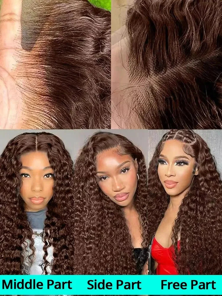 Chocolate Brown Deep Wave Human Hair Frontal 30 40 Inch