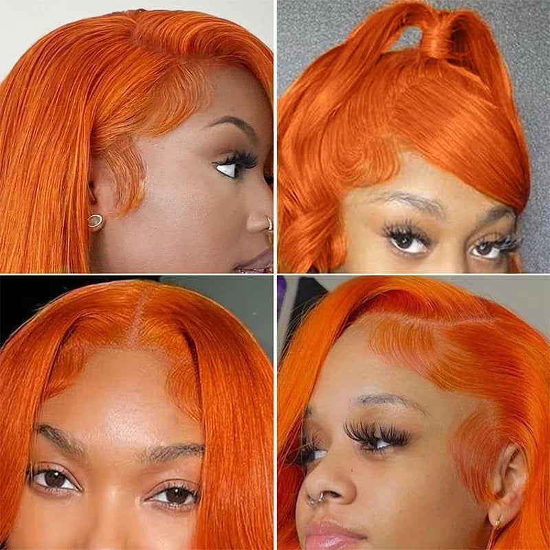 30 36 Inch Body Wave Orange Ginger Lace Front Wigs Human Hair