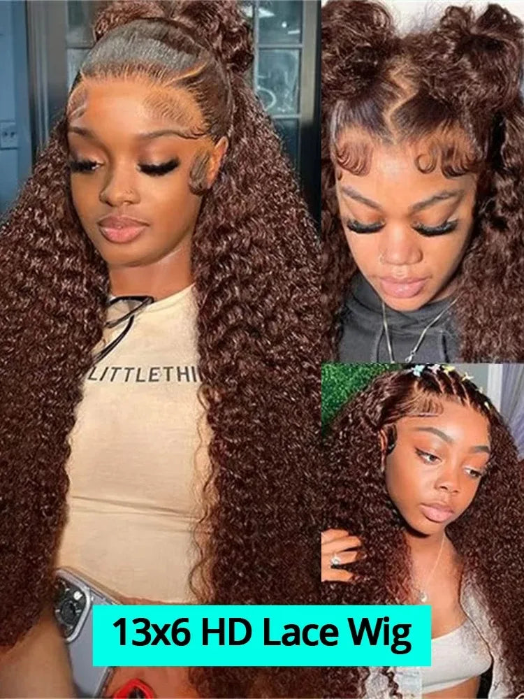 Chocolate Brown Deep Wave Human Hair Frontal 30 40 Inch